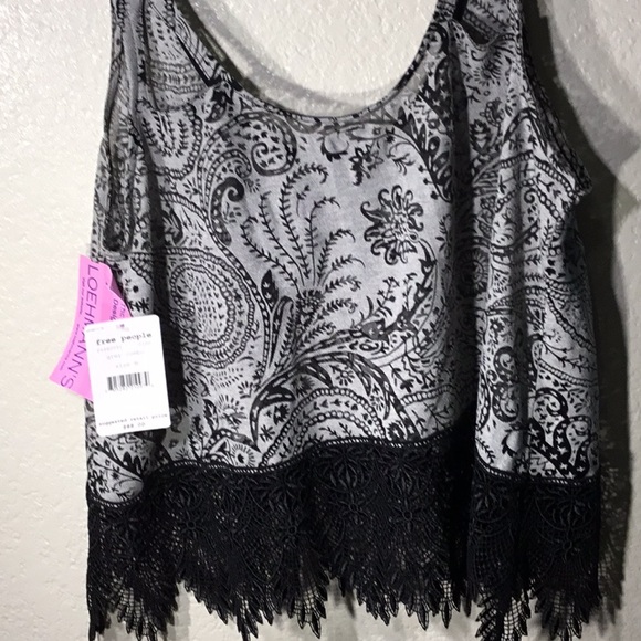 NWT Free People black and Grey Paisley Top with Lace Trim - Picture 4 of 5